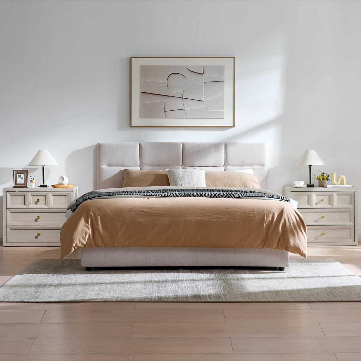 3 Drawers Nightstand Set of 2 W/Charging Station, 30.7" W King Size Bedside Table with 3 Drawers, Accent End Table W/Large Storage, Modern Wood Side Table for Bedroom,Office (2 Pieces, Gray Black)