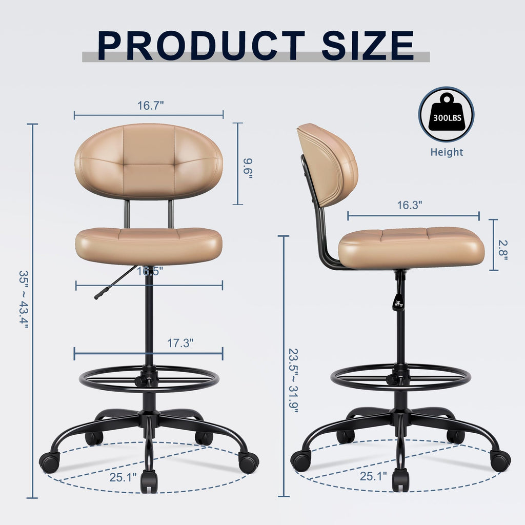 Misolant Drafting Chair, Armless Tall Office Chair with Footrest Ring for Standing Desk, Small Faux Leather Executive Computer Chair with Adjustable Height for Bar Lab Counter Height Desk, Green
