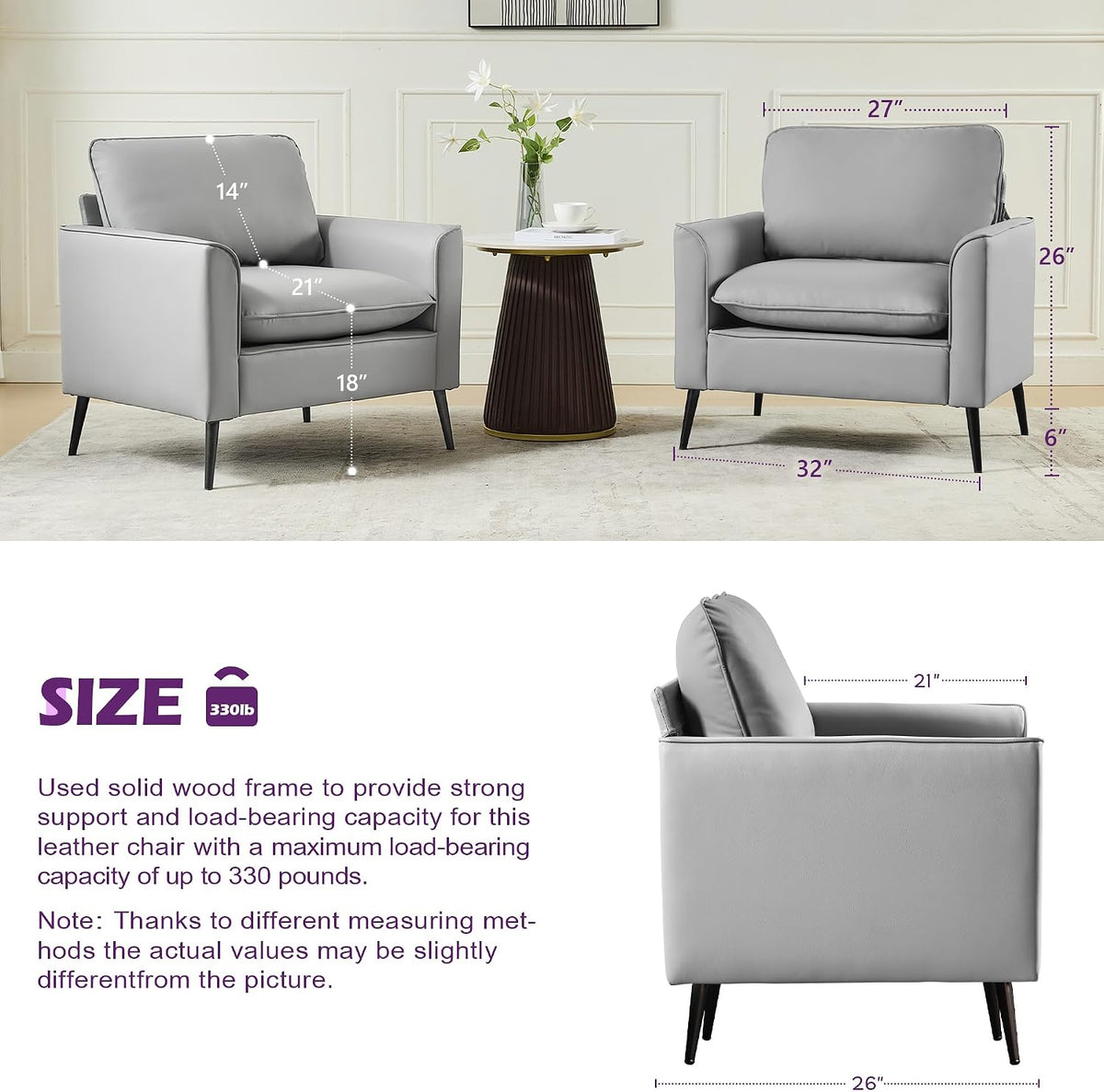 TYBOATLE Accent Chairs Set of 2, Faux Leather Arm Chairs (Grey, 2)