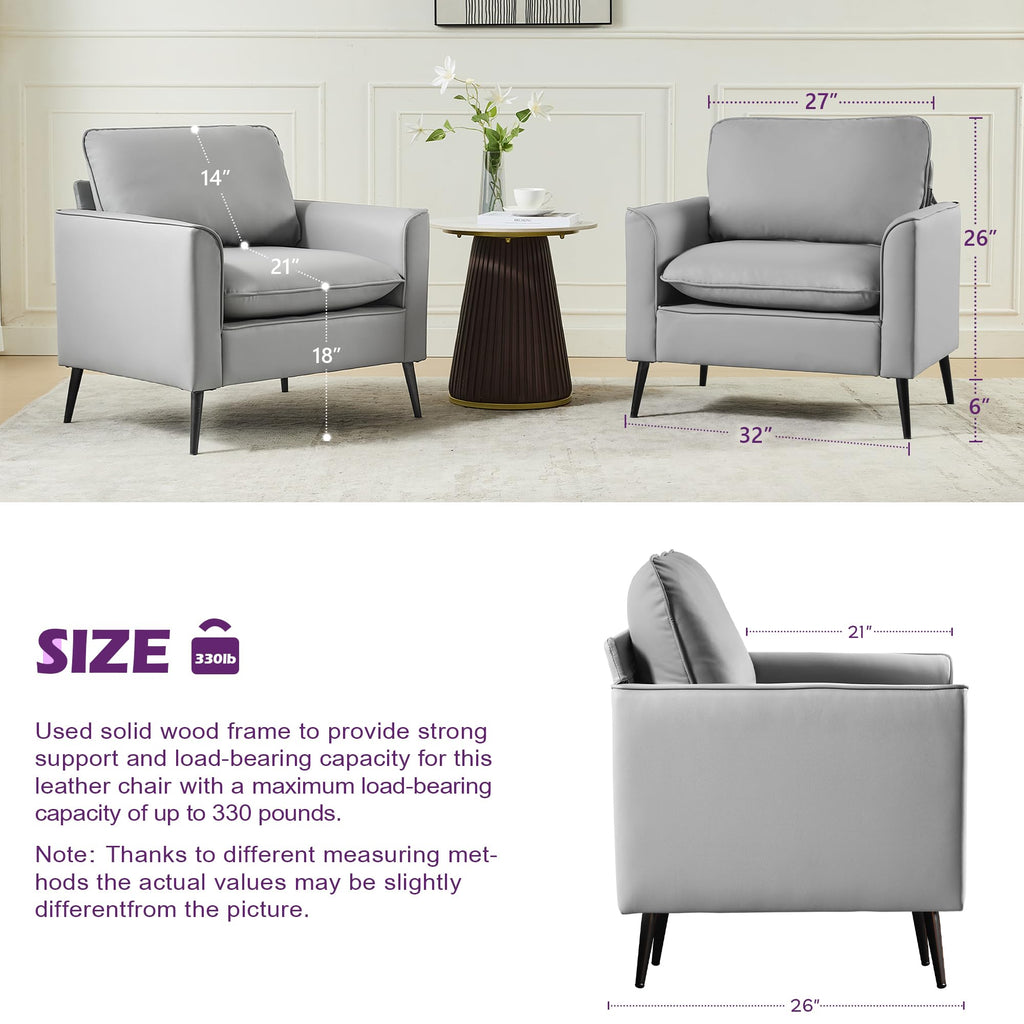 TYBOATLE Accent Chairs Set of 2, Faux Leather Arm Chairs (Grey, 2)