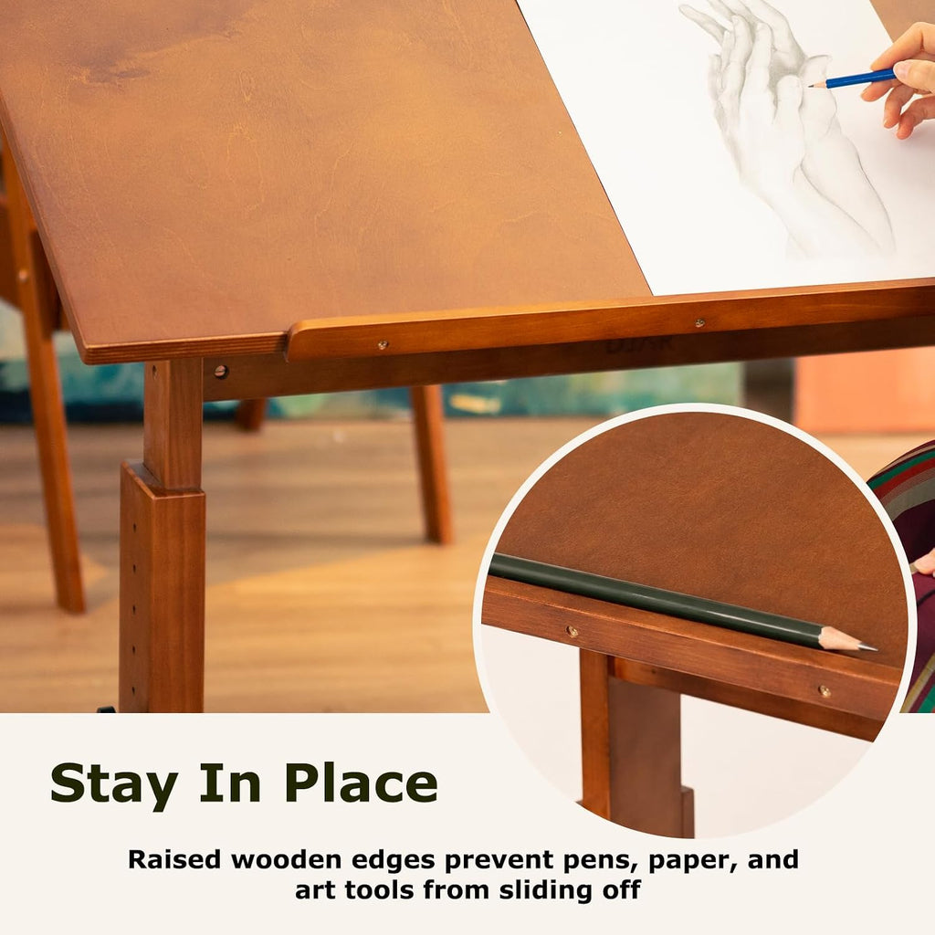 DJAR 42x30 Adjustable Wooden Drafting Table & Art Drawing Desk, Walnut