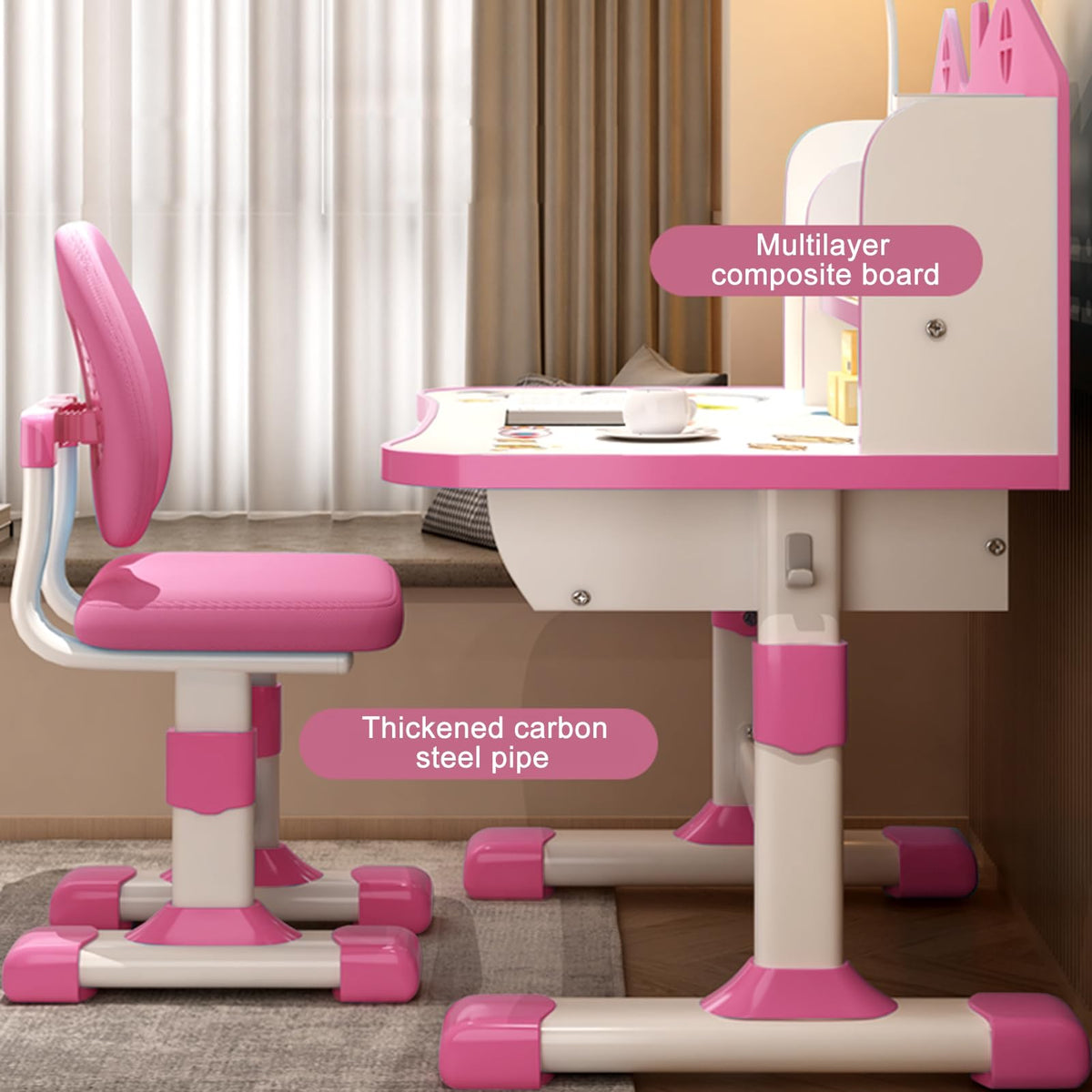 Kids Study Desk and Chair Set for 3-18 Years, Adjustable Height