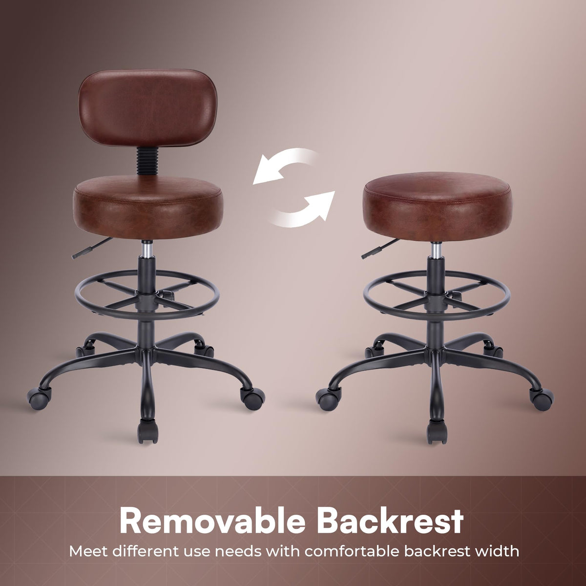 SUPERJARE Drafting Chair with Backrest, Adjustable Foot Rest Rolling Stool