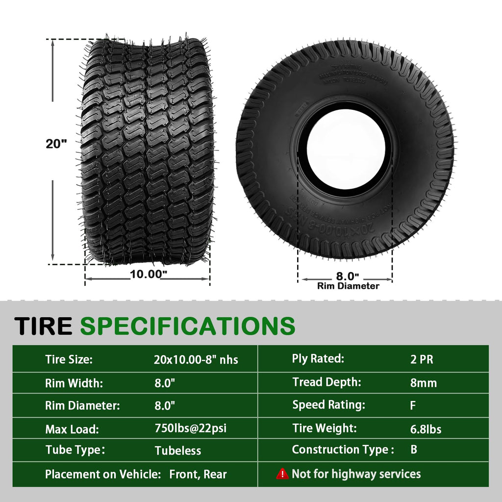 TRIPOWER 24x9.50-12 Lawn Mower Tire, 1 Pack Single Replacement Tire, 4PR Tubeless Turf Tire for Riding Mowers and Garden Tractors, Tire Only, Rim Not Included