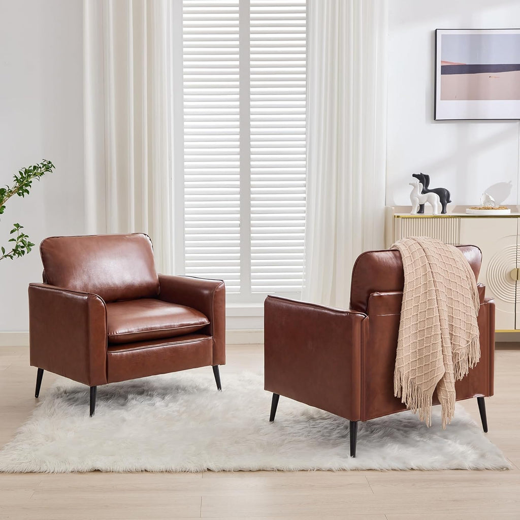 TYBOATLE Accent Chairs Set of 2, Faux Leather Arm Chairs (Grey, 2)