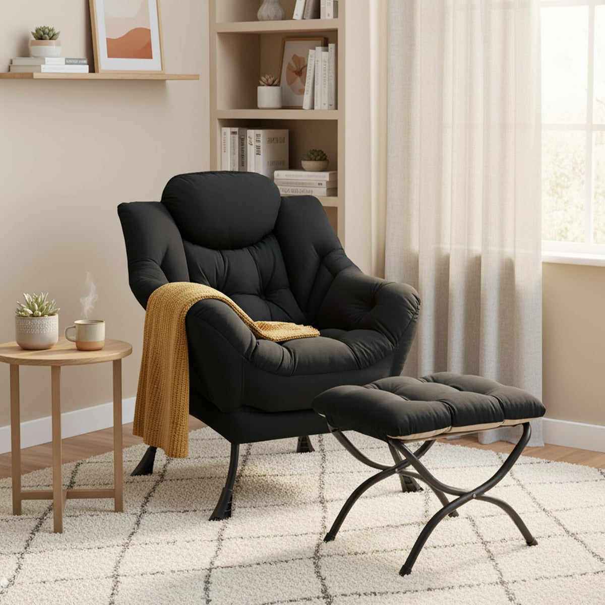 Modern Lazy Chair with Ottoman Lounge Accent Reading Chair for Living Room