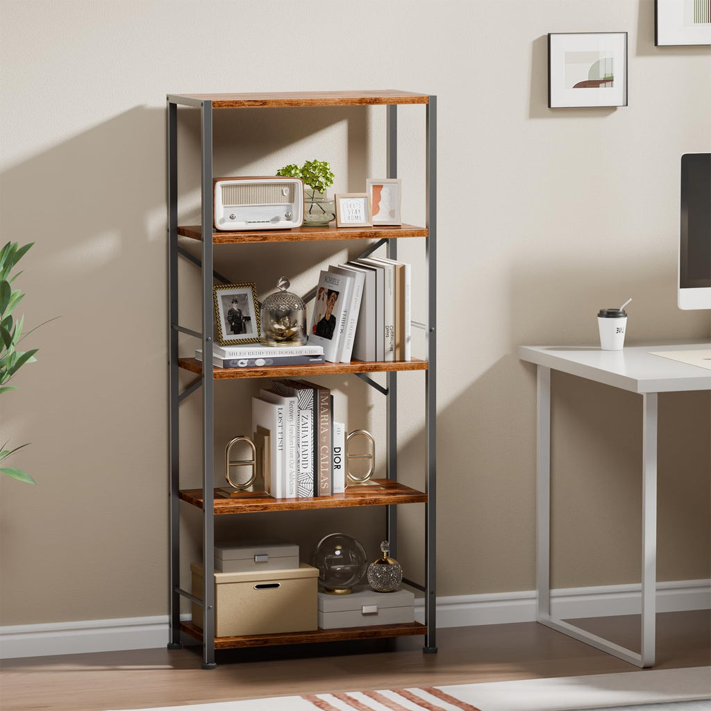 Furologee 5 Tier Book Shelf Set of 2, Tall Wide Bookshelf, Rustic Brown