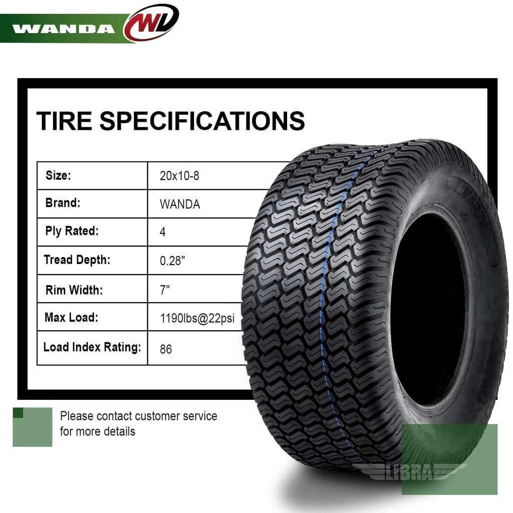 WANDA 4PC Lawn Mower Turf Tires 15x6-6 Front & 20x10-8 Rear 4PR-13016/13040