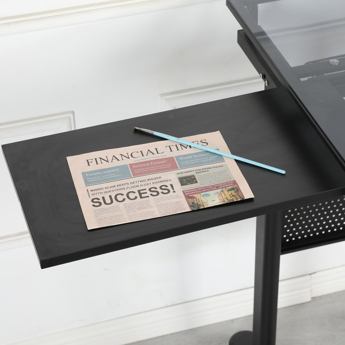 Glass Drafting Table Art Desk â Adjustable Professhional Artwork Drawing Drafting Table Desk, Glass-Topped Art Table for Craft Station Studio Home Office School w/Drawers (Black)