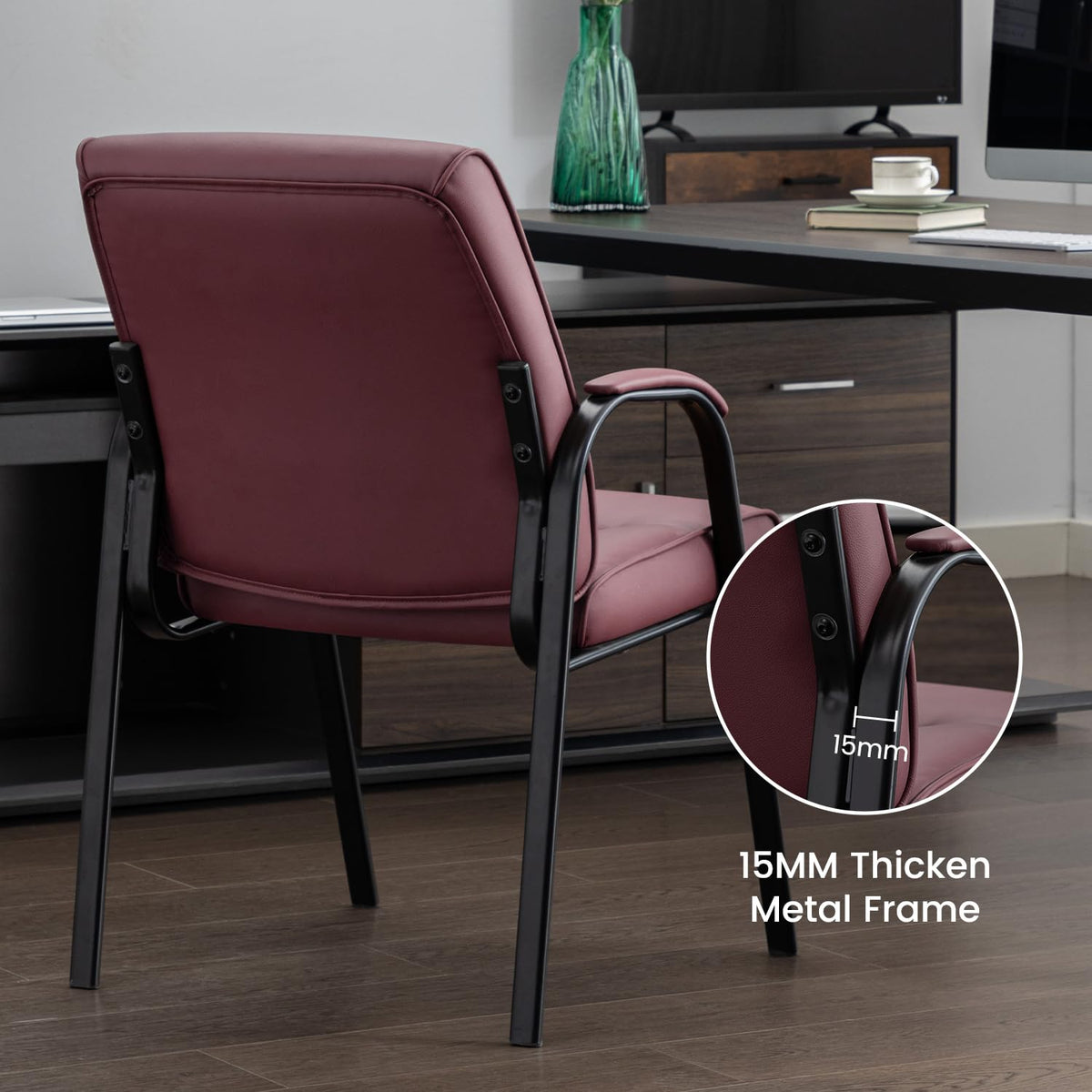Office Guest Reception Chair Set of 2, Conference Room Chairs Waiting Room Chairs 2 Pack, Modern Leather Office Desk Chair No Wheels.