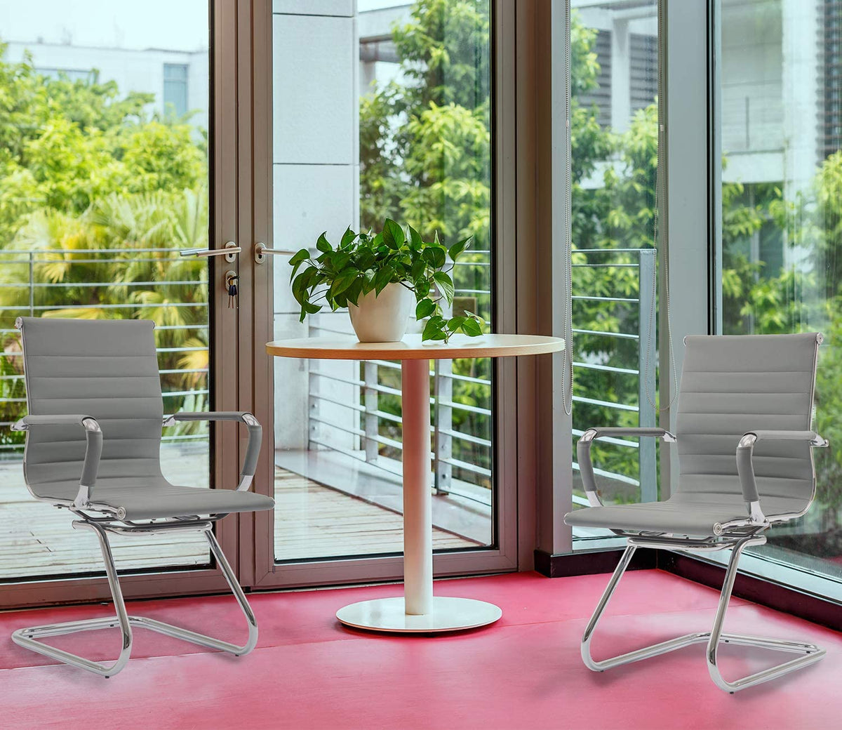 Reception Chairs Leather Conference Guest Chair Heavy Duty Back Support Office Chair, Set of 2 (Navy)