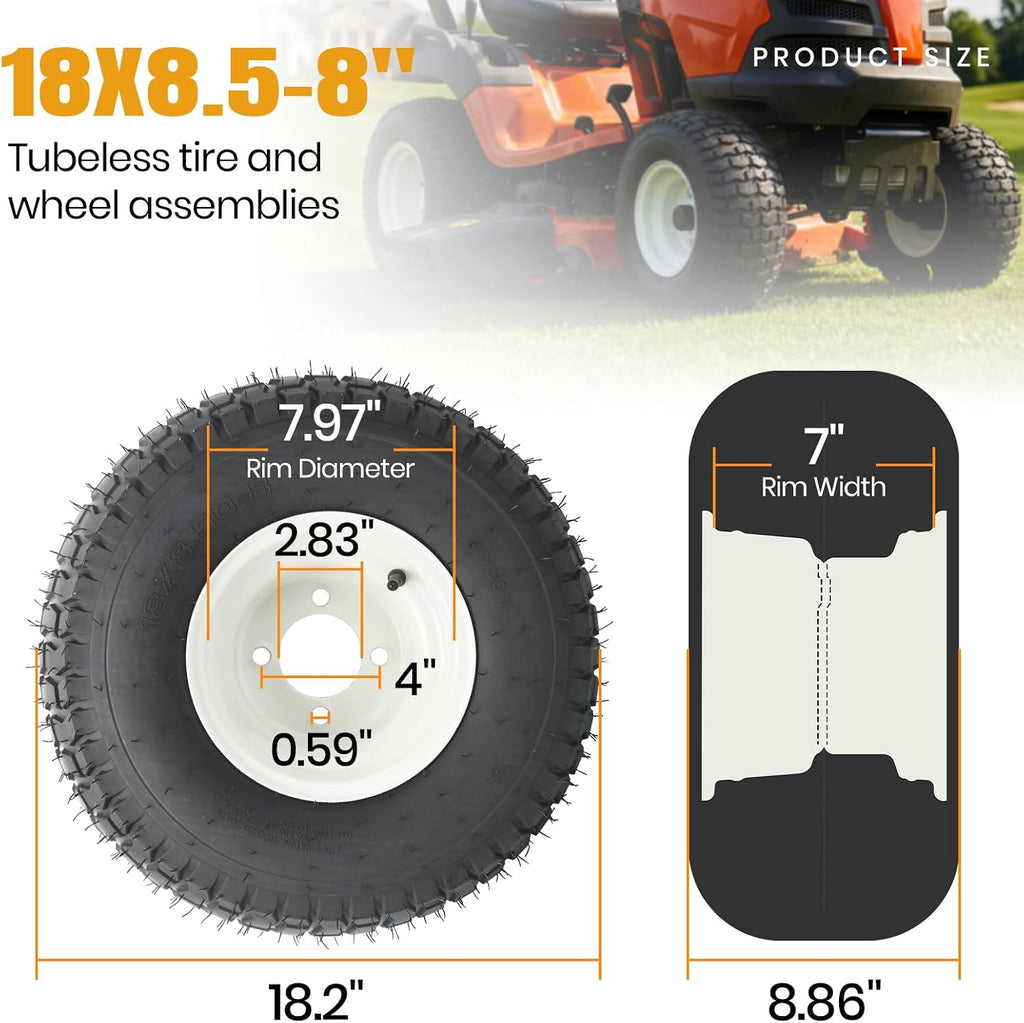 AR-PRO (2 Pack) 18x8.5-8 Lawn Mower Tire and Wheel, 4-Lug Tubeless