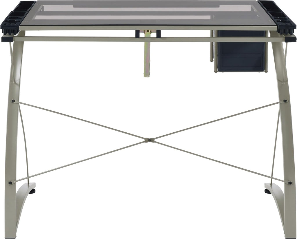 Coaster Home Furnishings - Melo - Metal and Glass - 41-Inch Drafting Table with Adjustable Pitch, Three Drawers, Retractable Pencil Ledge and Storage Compartments - Home Office - Silver - 800986