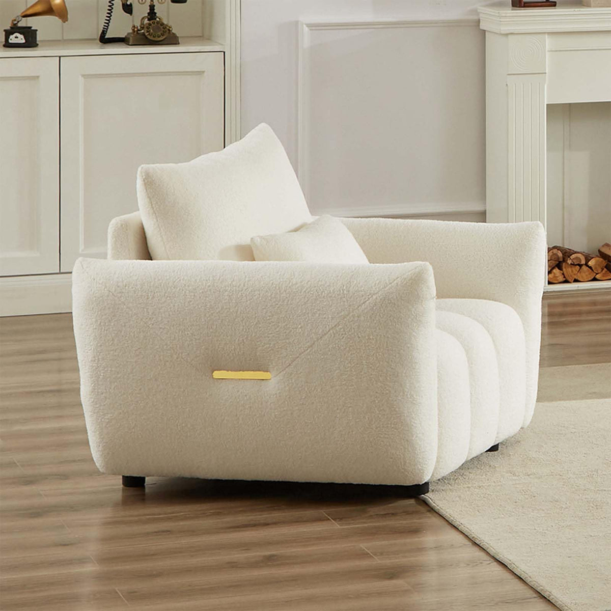 Antetek Teddy Fabric Sofa Set for Living Room, 2 Pieces Modern Deep Seat Oversized 3-Seater Cloud Boucle Couch for Bedroom, Office, Apartment, Furniture Set, 78-inch, Black (2 Pieces)