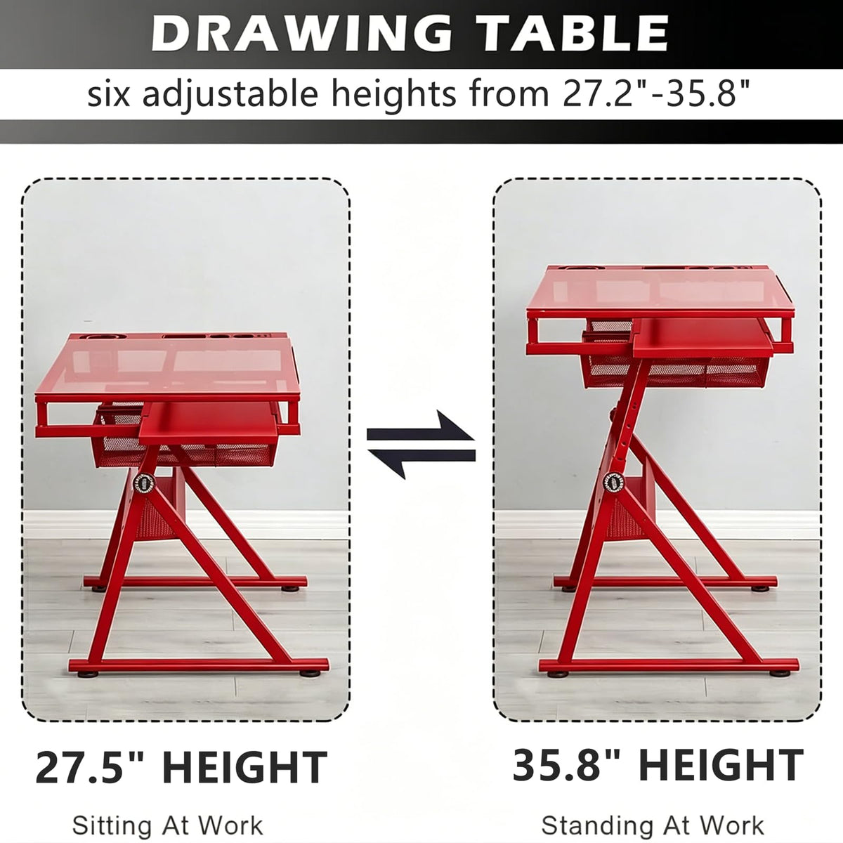 Drafting Table, Height Adjustable Art Tabe with Stool, Black