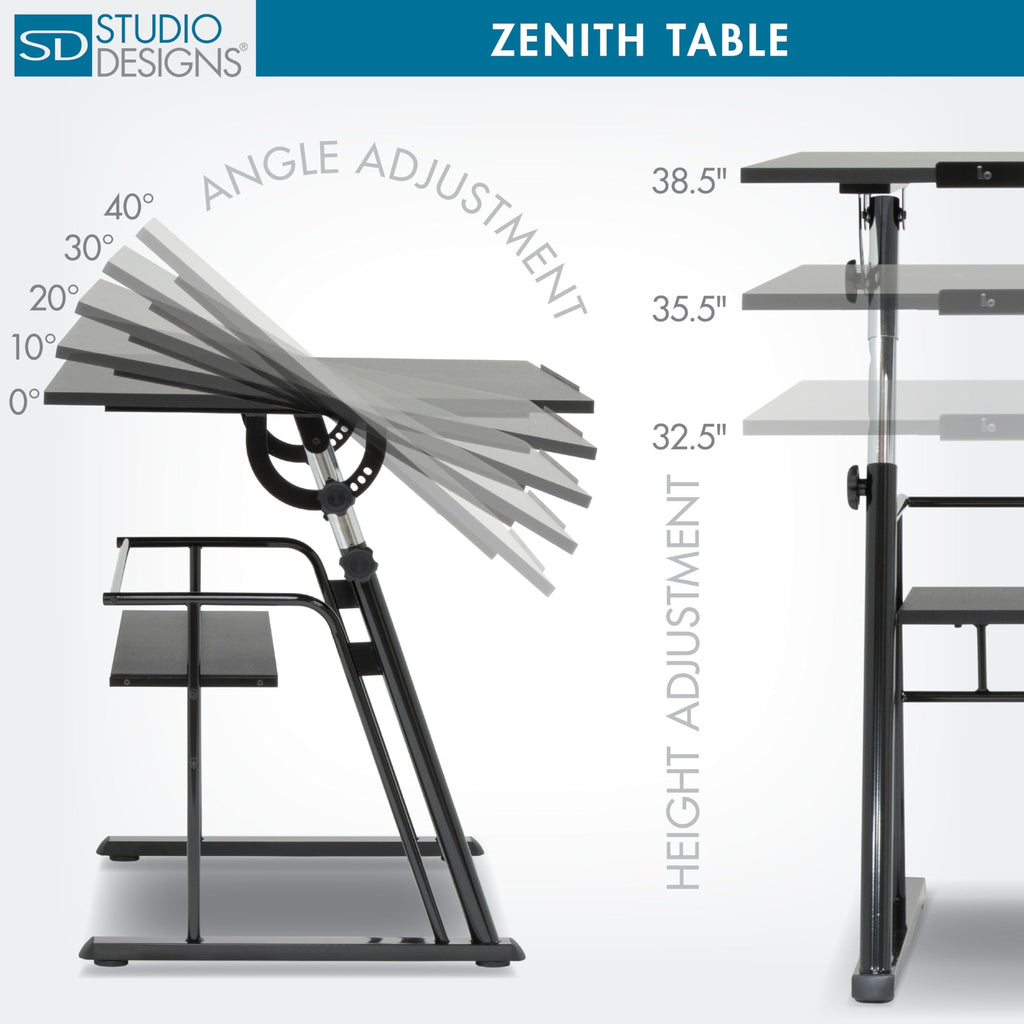 Studio Designs Zenith Drafting Light Table with Built-in ArtographÂ® LED Light Pad, Adjustable Height & Angle Glass Drafting Desk, Modern Artist Workstation for Drawing, Tracing, Drafting & Design
