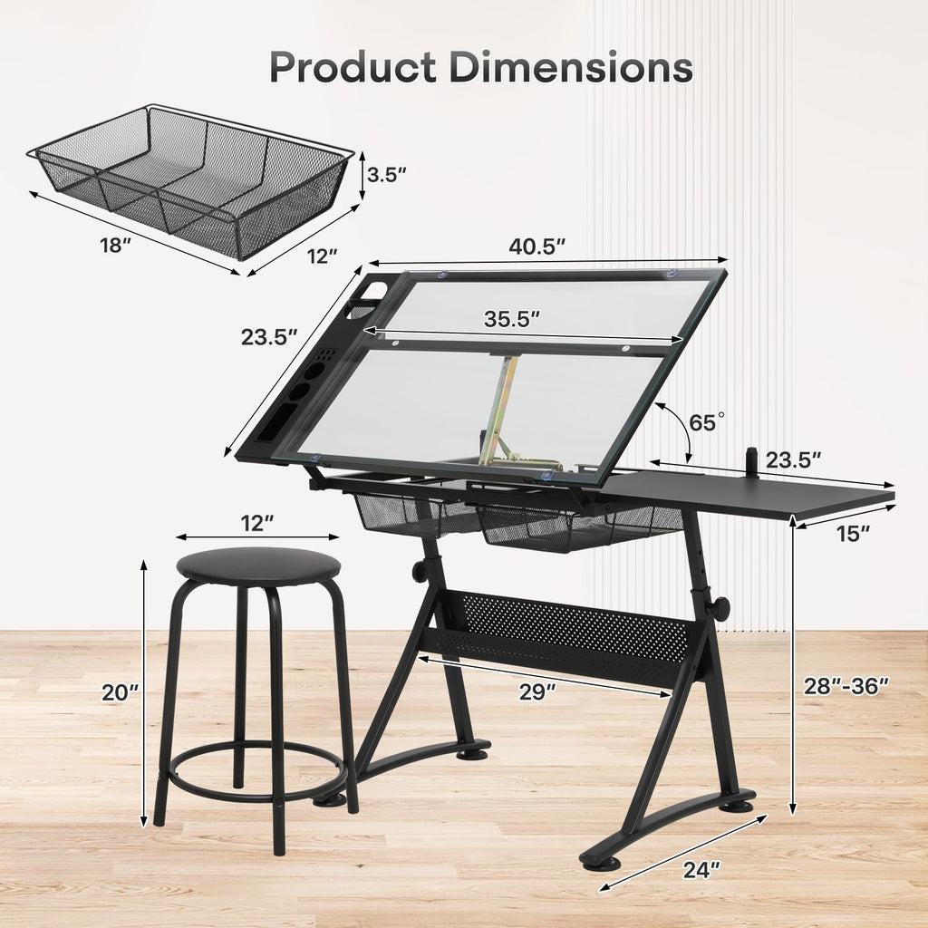 Athena Collection Professhional Drafting Table for Adults Teens, Light Grey