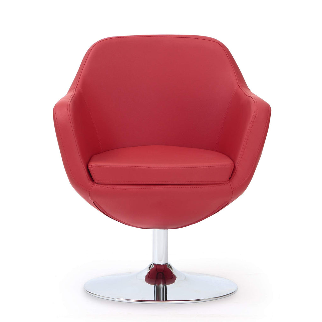 Manhattan Comfort Caisson Swivel Accent Chair Set of 2 with 360Â° Turn, Hand Upholstered Faux Leather & Polished Chrome, Removable Cushion, Modern Design for Office & Living Room, Orange Faux