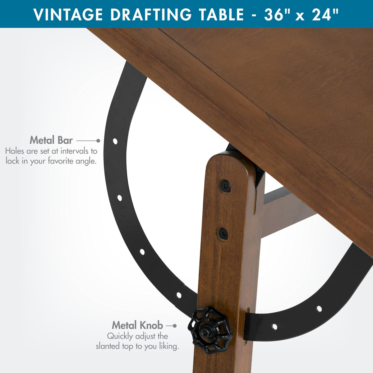 Studio Designs Vintage Drafting Table - Antique Design Solid Wood Drafting Table with Built-In Pencil Groove and Pencil Ledge - Angle Adjustable Work Surface