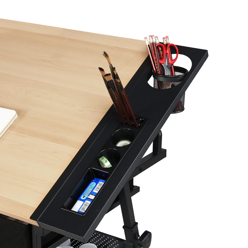 Yaheetech Adjustable Drafting Table Art Desk,Storage Drawers & Stool,White