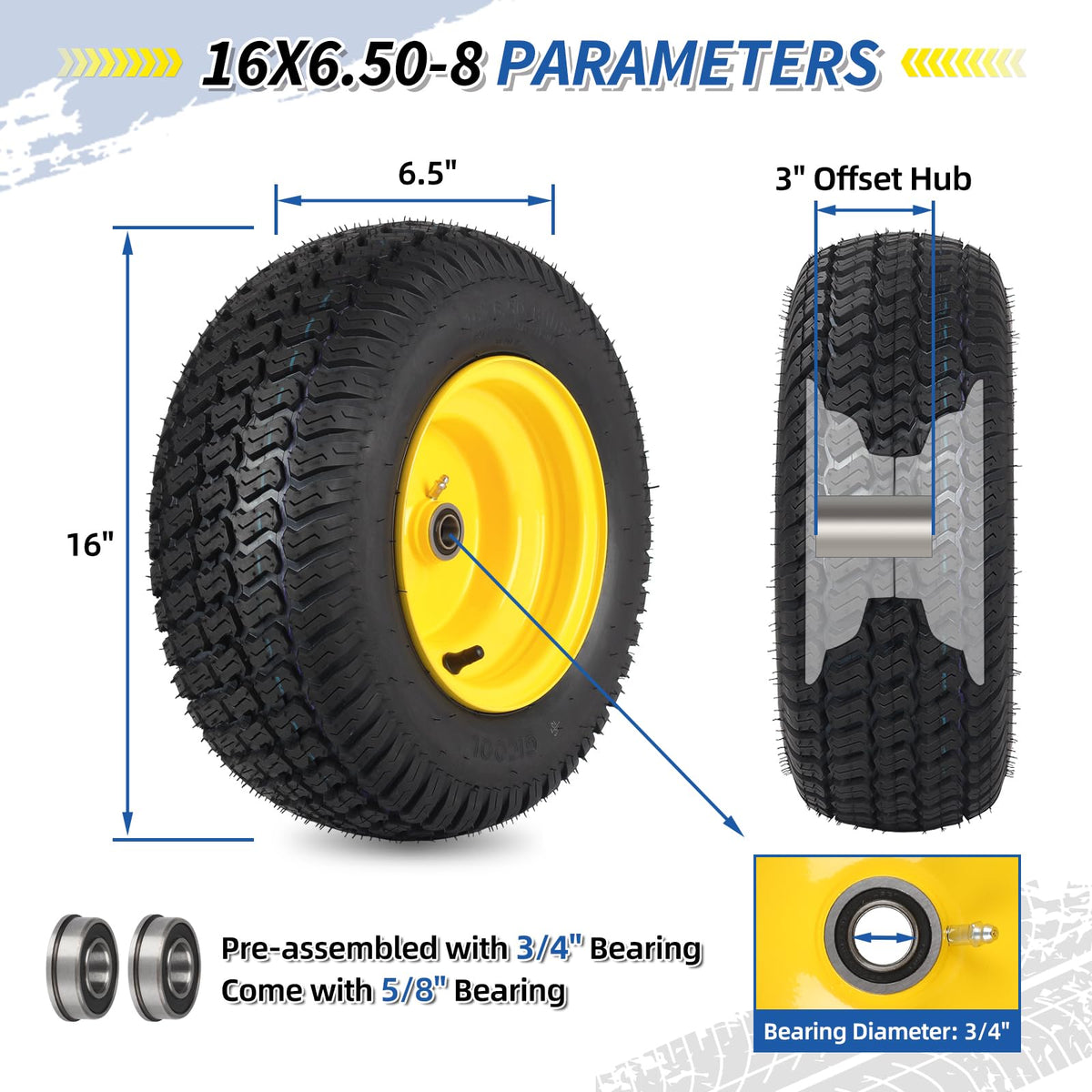 GICOOL 20x10.00-8 Lawn Mower Tire and Wheel, 3/4" Borehole, and 3/16" Keyway, 3.5" Offset Hub, 4 Ply Tubeless Tire, Replacement 20x10-8nhs Riding Lawn Mower and Tractor Rear Tire and Wheel Assemblies
