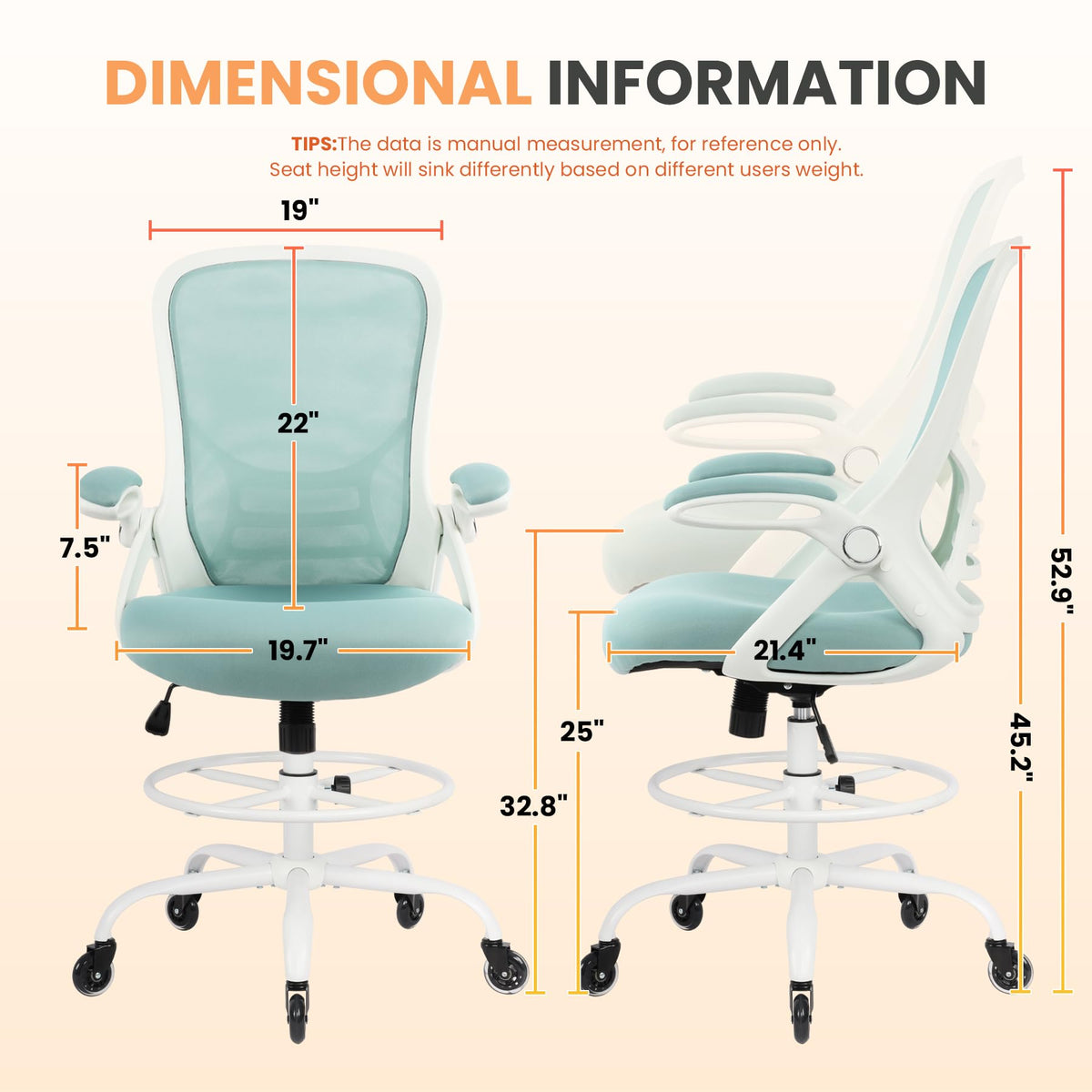 HYLONE Drafting Chair Adjustable, Tall Office Chair Lumbar Support Ergonomic Standing Desk Chair Heavy Duty Tall Drafting Stool for Artists with Footrest Home Office Drafting Stool