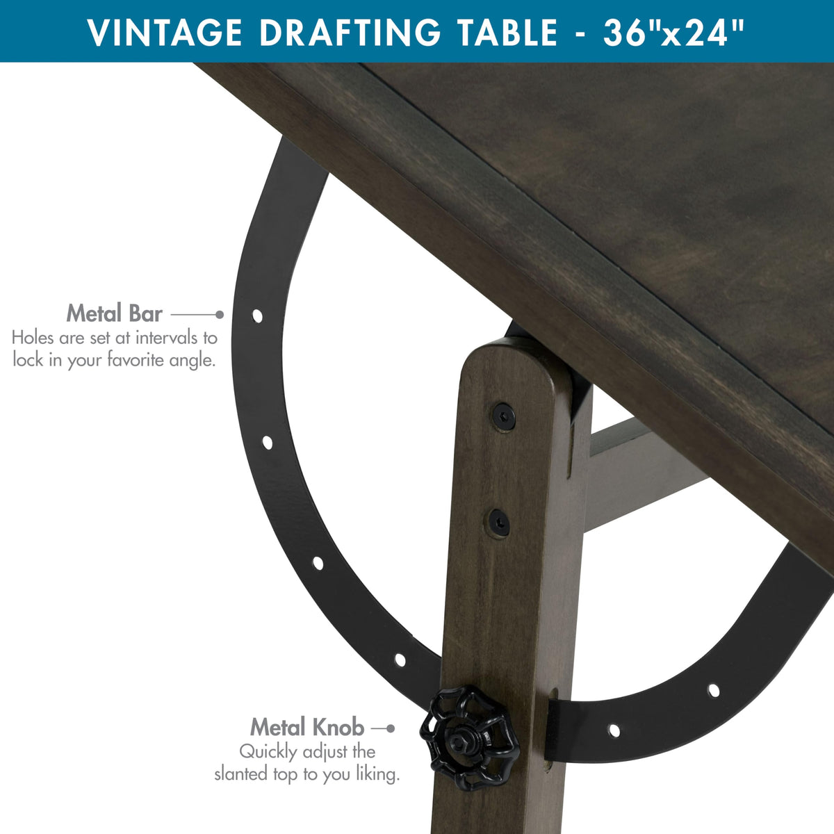 Studio Designs Vintage Drafting Table - Antique Design Solid Wood Drafting Table with Built-In Pencil Groove and Pencil Ledge - Angle Adjustable Work Surface