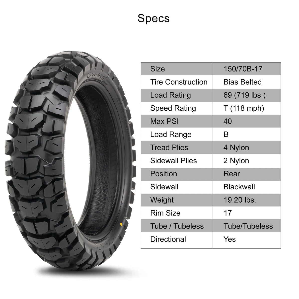 Tusk 2Track Adventure Motorcycle Tire Set â 90/90-21 Front & 130/80-17 Rear â Dual-Sport Off-Road Tires