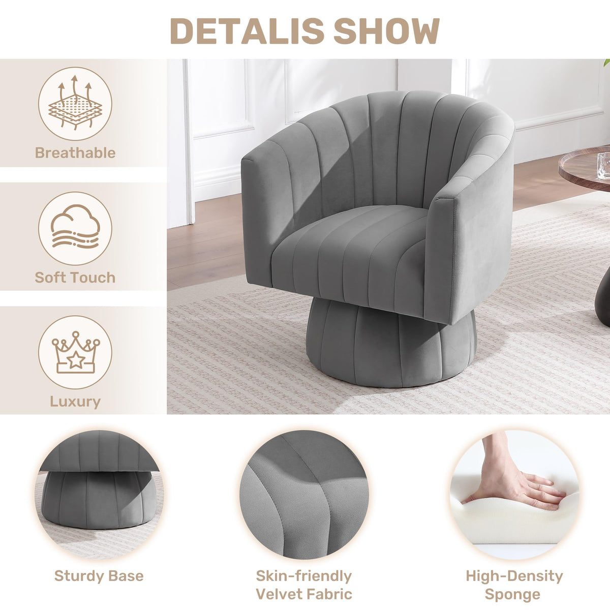 Swivel Accent Barrel Chair Set of 2, Cute Comfy Small Round 360Â° Arm Chair, Velvet Sofa Club Reading Chair for Living Room Bedroom Office Purple