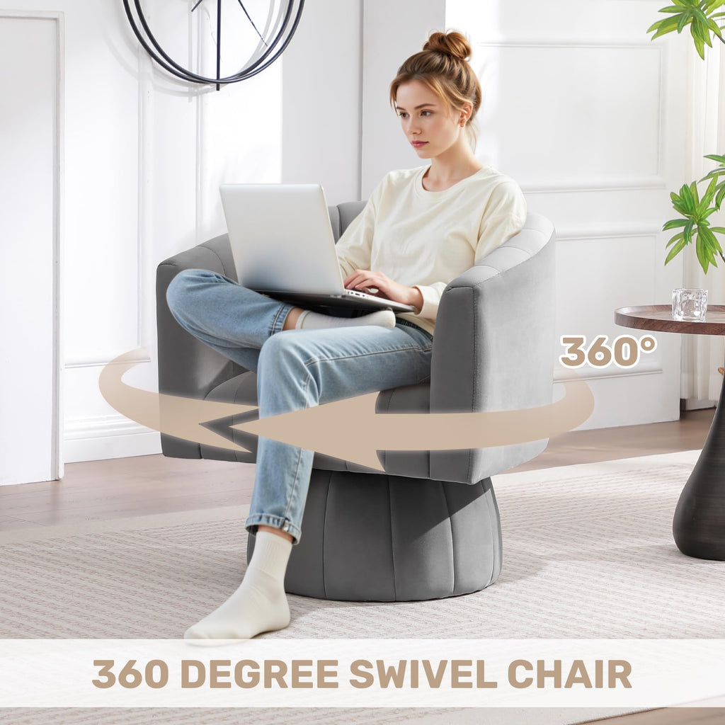 Swivel Accent Barrel Chair Set of 2, Cute Comfy Small Round 360Â° Arm Chair, Velvet Sofa Club Reading Chair for Living Room Bedroom Office Purple