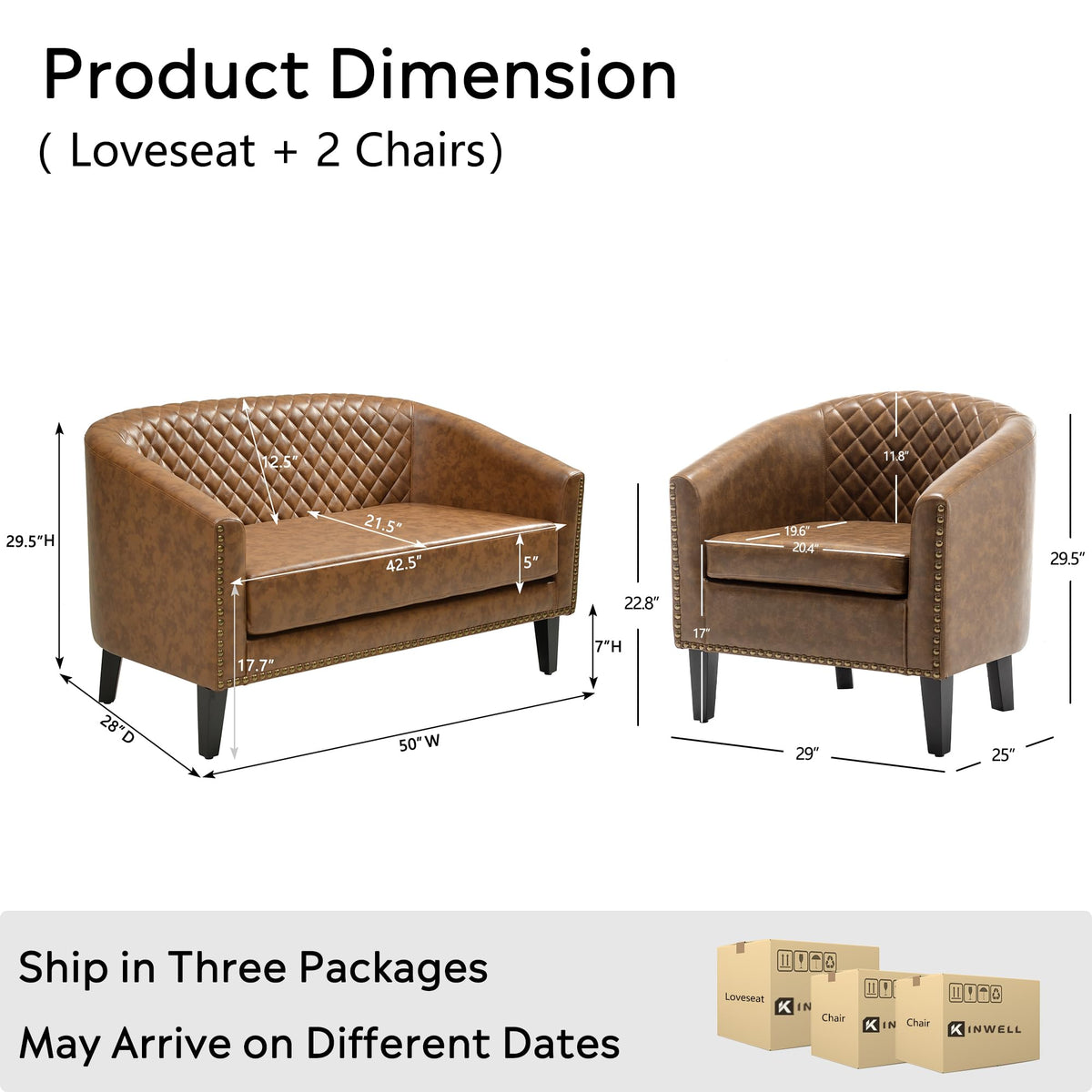 KINWELL 29" W Faux Leather Tufted PU Barrel Club Chairs Set of 2, Black