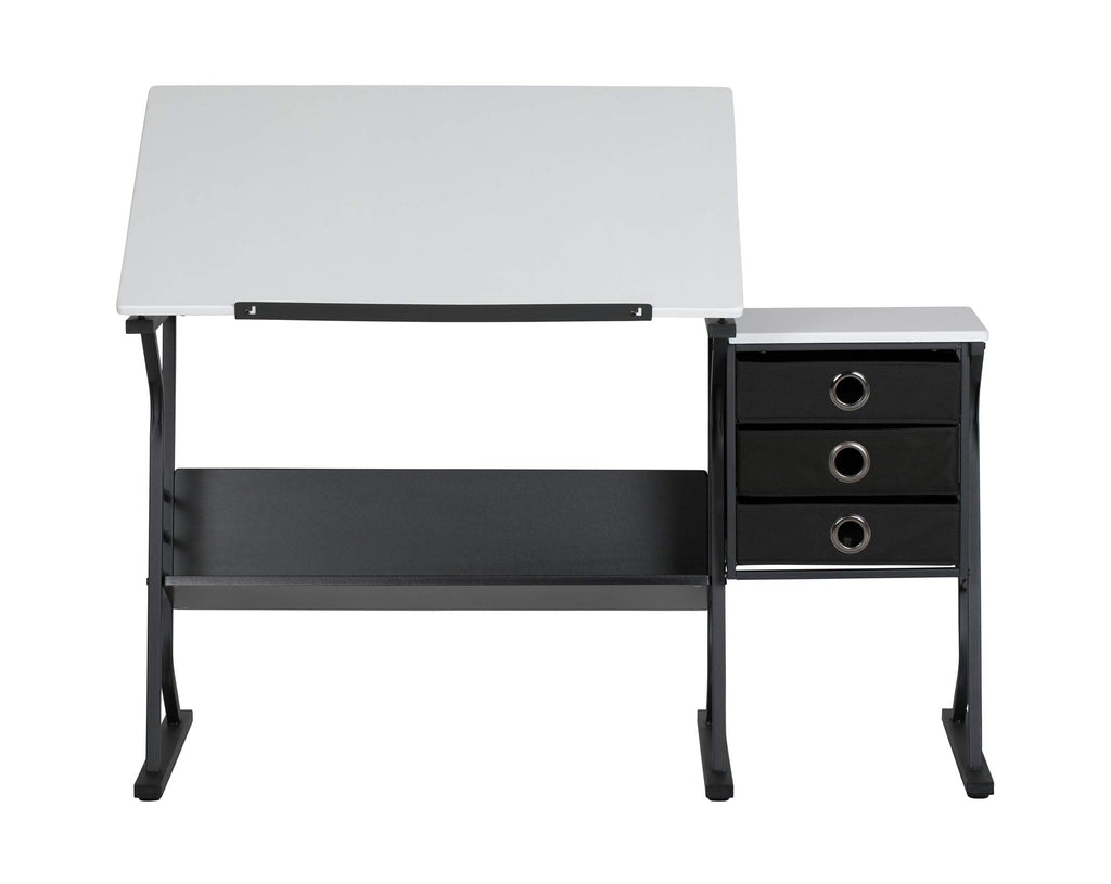 2 Piece Eclipse Ultra Center/Drawing Table with Stool, Angle Adjustable Top, Storage Shelves, and Drawers