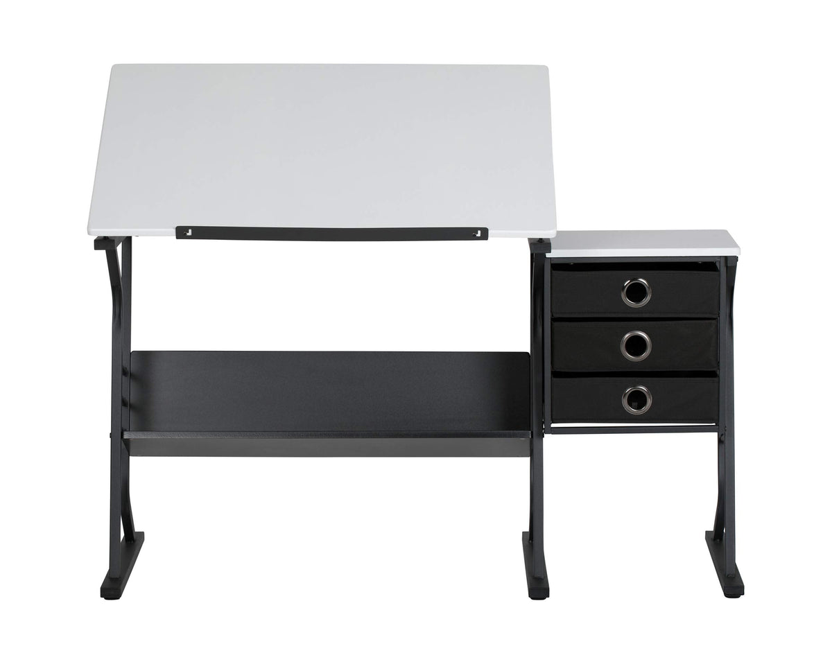 2 Piece Eclipse Ultra Center/Drawing Table with Stool, Angle Adjustable Top, Storage Shelves, and Drawers