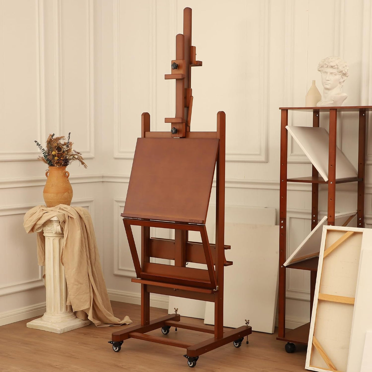 VISWIN Double-Sided Easel & Drafting Table, Hold 1 or 2 Canvas, Solid Beech Wood Artist Easel for Painting Canvas, Adjustable H Frame Easel with Tray & Wheels, Art Easel Stand for Adults, Artists