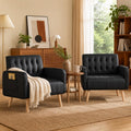 Leather Accent Chair Set of 2, Living Room Chair with Wooden Legs (Black)