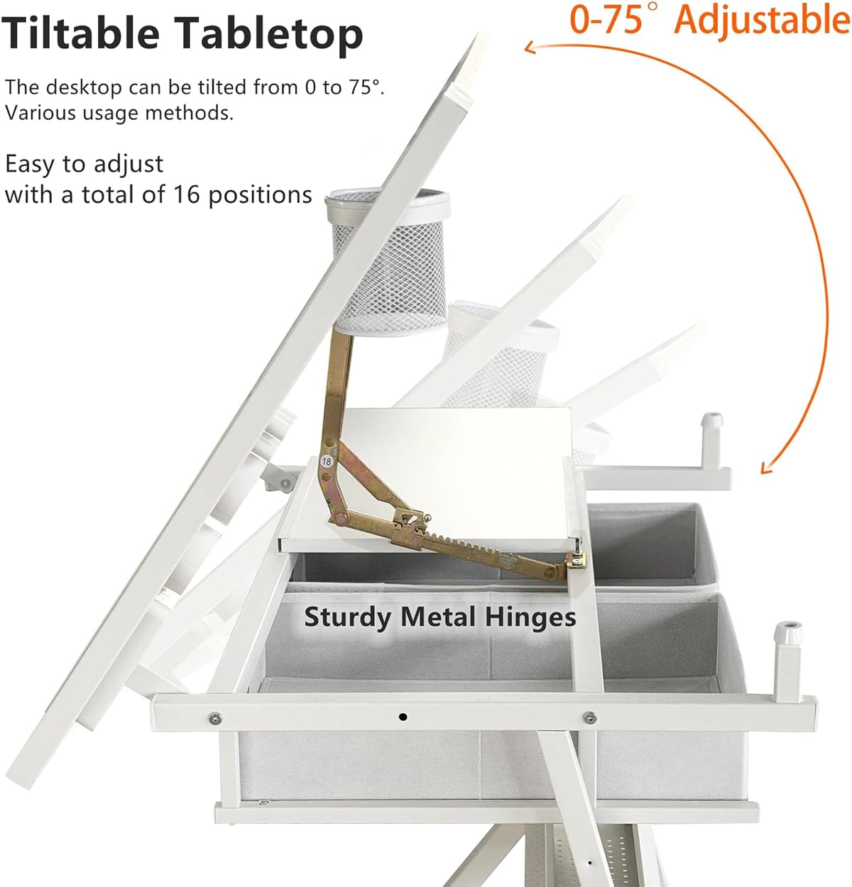 Drafting Table, Height Adjustable Art Table with Stool,T1-All White
