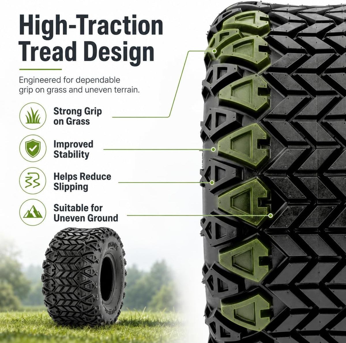 RUNIX 18X8.50-8 Tires, Premium Rubber Set of 2, Golf Cart Tires, Riding Lawn Mower Tires,Superior Traction, TURF, Tubeless, 18X8.5X8