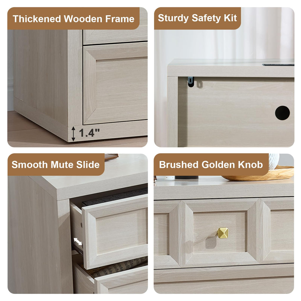 3 Drawers Nightstand Set of 2 W/Charging Station, 30.7" W King Size Bedside Table with 3 Drawers, Accent End Table W/Large Storage, Modern Wood Side Table for Bedroom,Office (2 Pieces, Gray Black)