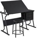 Yaheetech Tilting Drafting Table Art Craft Desk with Stool, Drawers, Black