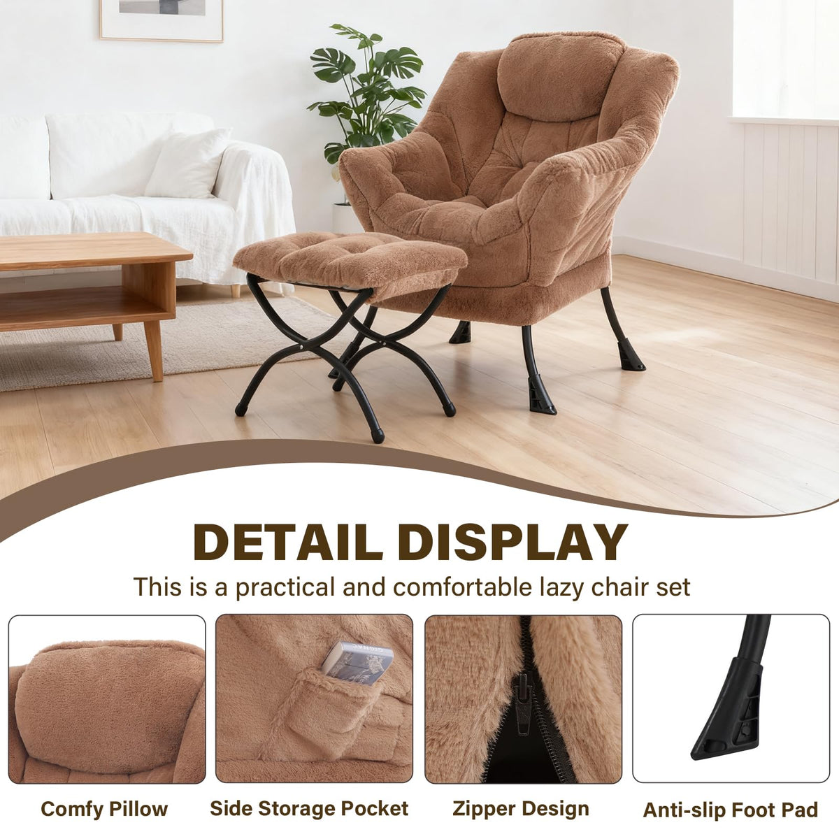 Modern Lazy Chair with Ottoman Lounge Accent Reading Chair for Living Room