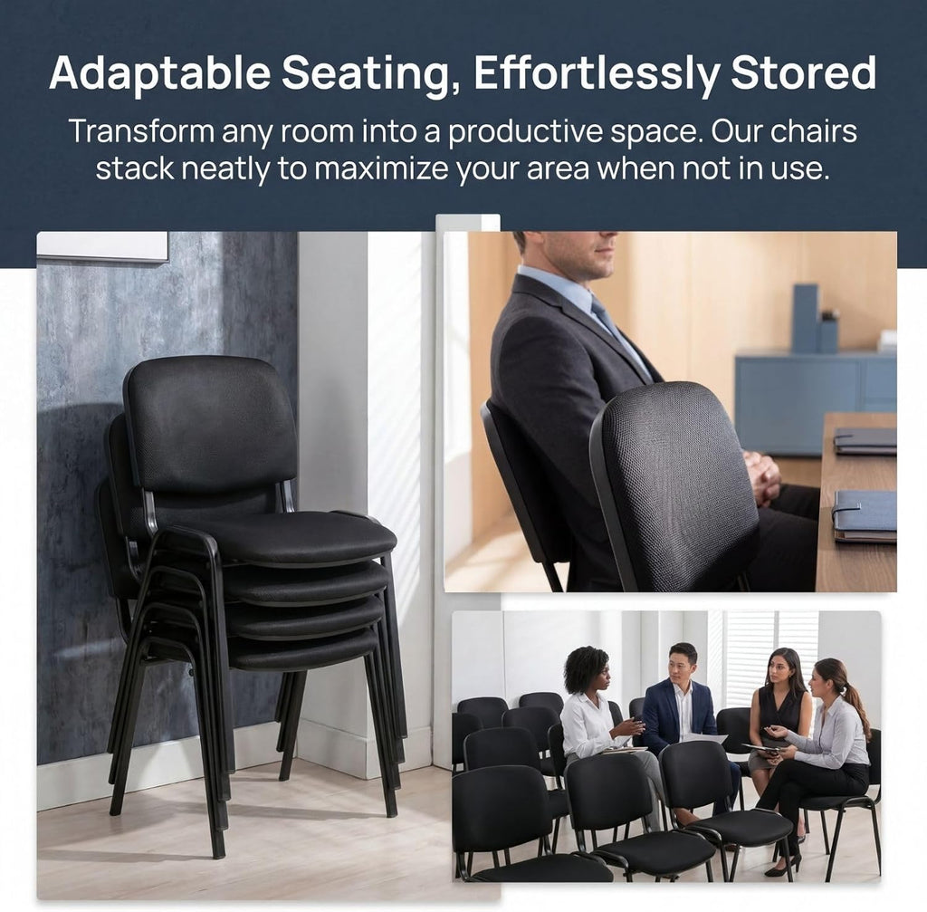 Stackable Office Guest Chairs, Reception Waiting Room Chairs with Padded Seat & Back, Armless No Wheels Conference Chairs for Training, Meeting, Lobby, Set of 5, Black Mesh Fabric