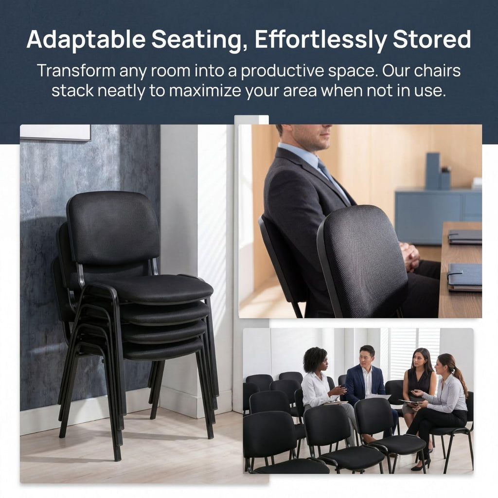 Stackable Office Guest Chairs, Reception Waiting Room Chairs with Padded Seat & Back, Armless No Wheels Conference Chairs for Training, Meeting, Lobby, Set of 5, Black Mesh Fabric