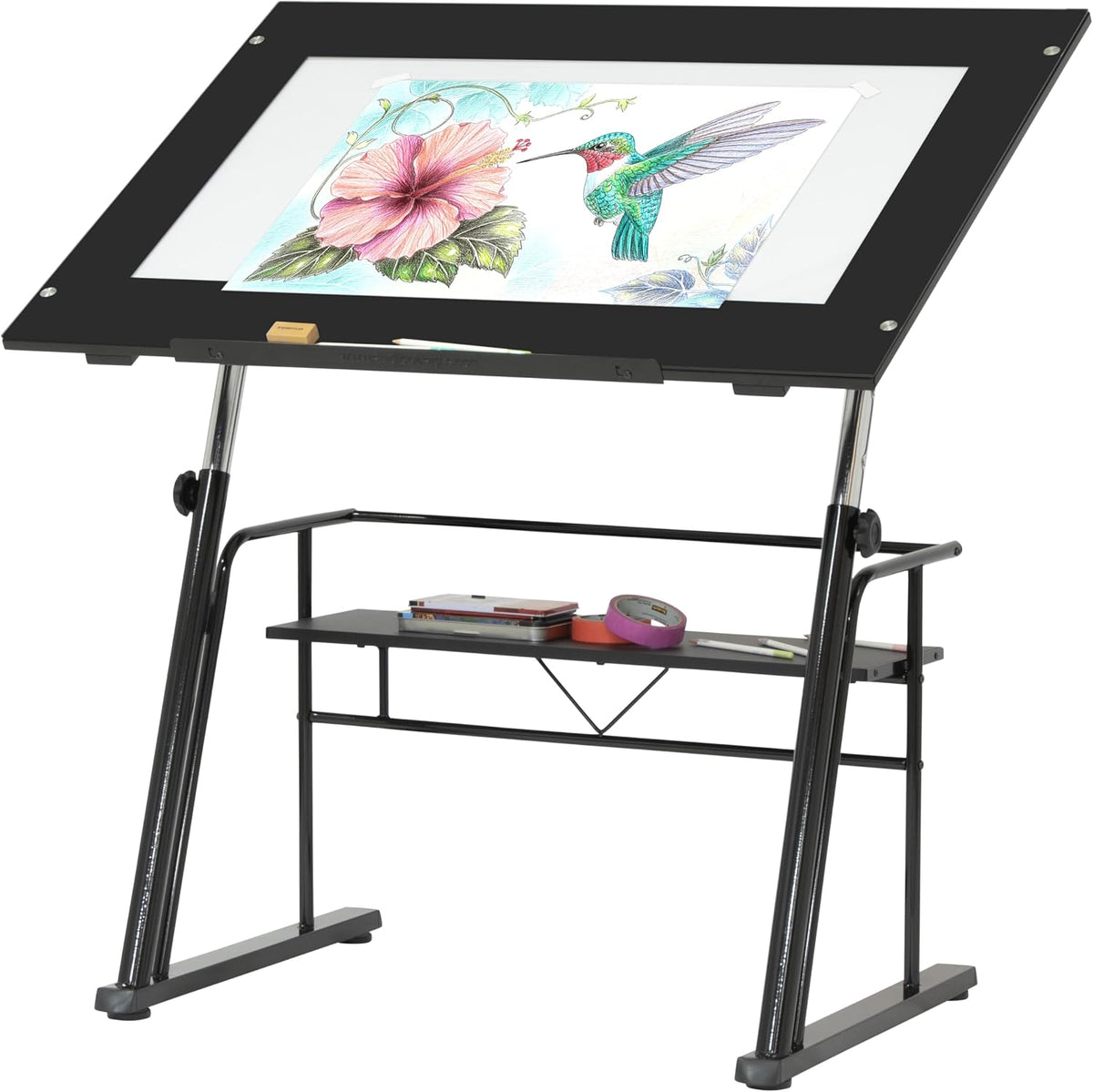Studio Designs Zenith Drafting Light Table with Built-in ArtographÂ® LED Light Pad, Adjustable Height & Angle Glass Drafting Desk, Modern Artist Workstation for Drawing, Tracing, Drafting & Design