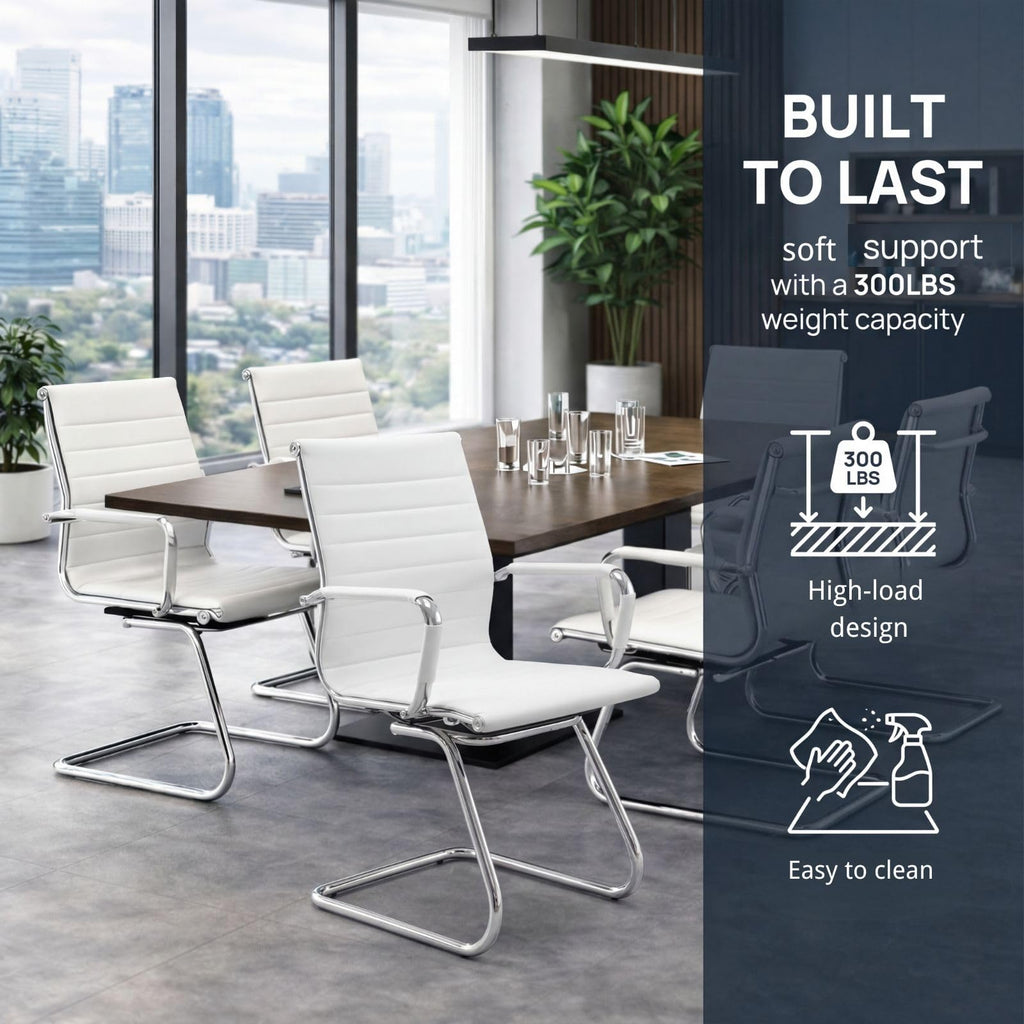 Reception Chairs Leather Conference Guest Chair Heavy Duty Back Support Office Chair, Set of 2 (Navy)