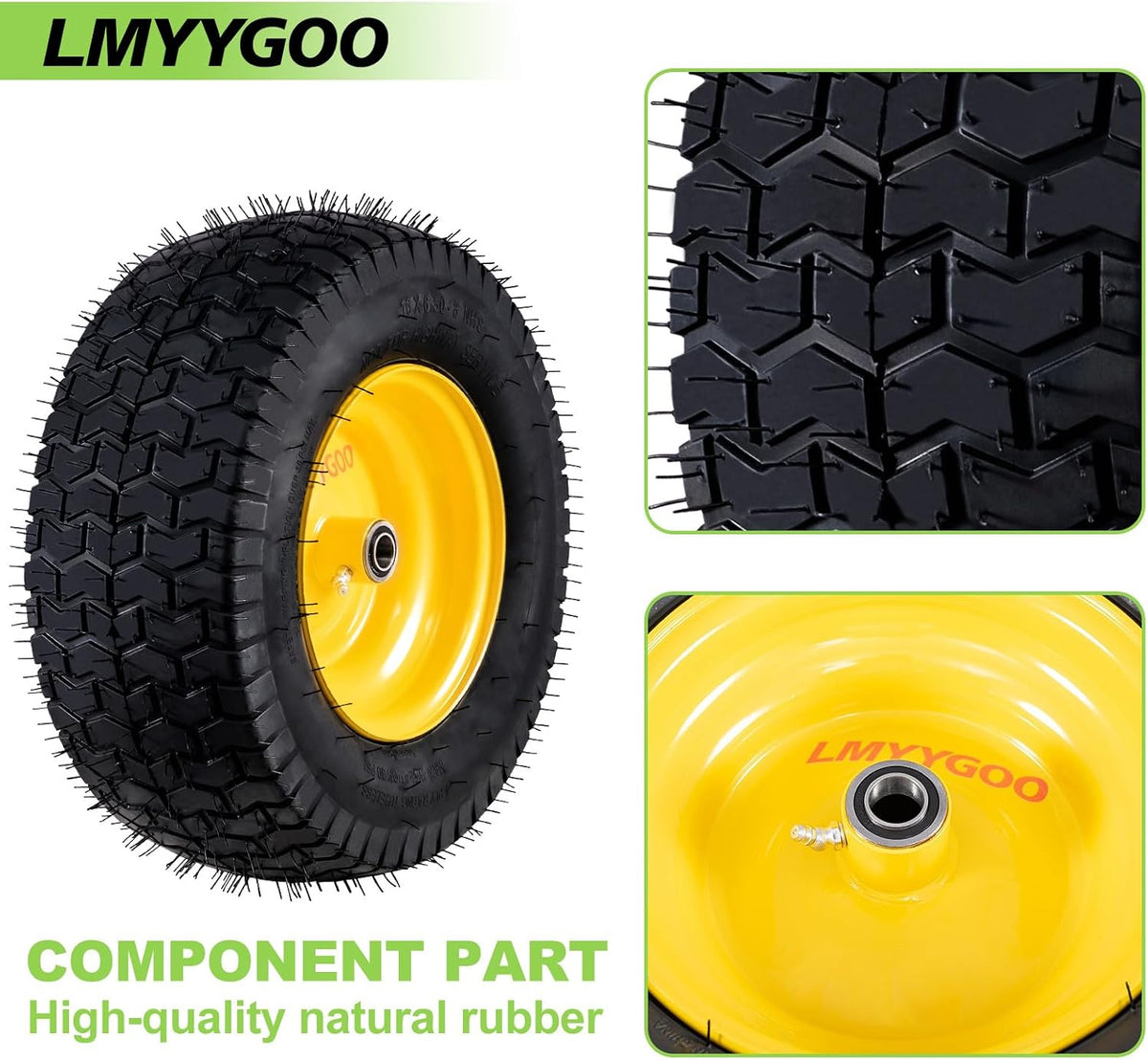 16x6.5-8 Tubeless Tire and Wheel, 2 Pcs Replacement Riding Lawn Mower Garden Tractor Front Wheel Tire with 3" Offset Hub, 3/4" Bearing & 5/8âBearing