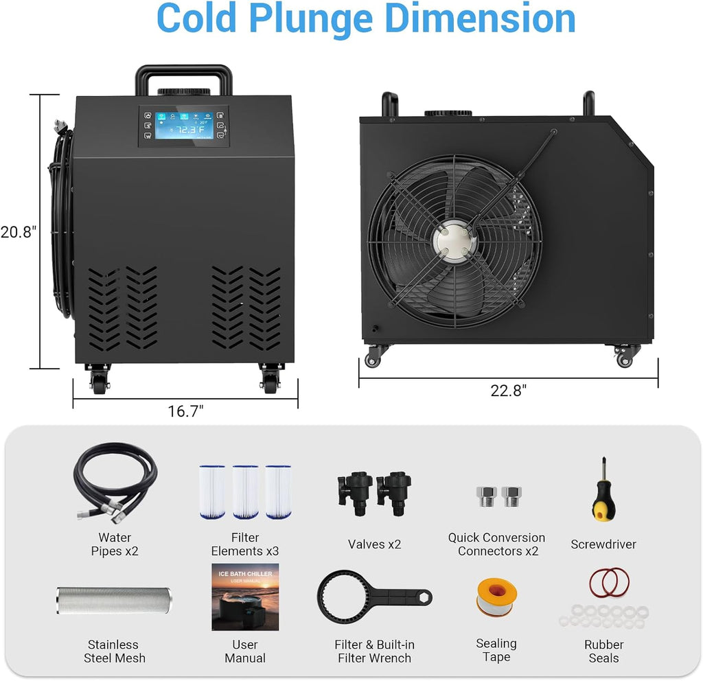1HP Cold Plunge Chiller for Ice Bath Tub, Pool & Aquarium Heater, 10000 BTU