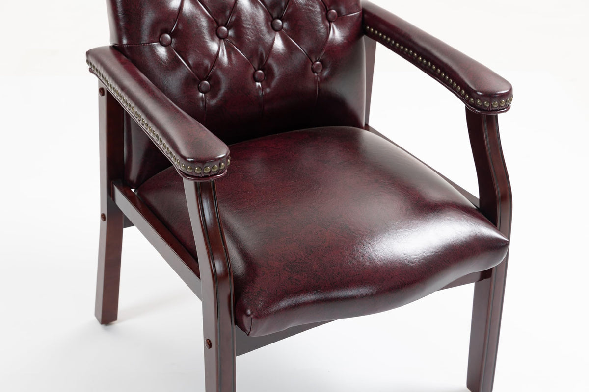 Leather Office Guest Chairs Set of 2, Ergonomic Waiting Room Chair with Arms Reception Chairs No Wheels Conference & Meeting Side Chairs Executive Furniture (Burgundy)