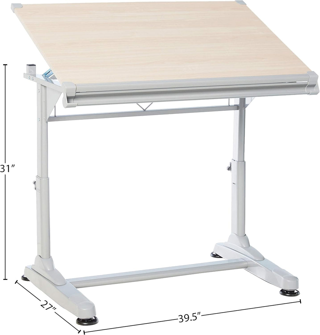 Stand Up Desk Store Adjustable Height and Angle Drafting Table Drawing Desk with Large Surface (Silver Frame/Birch Top, 40" W X 26" D)