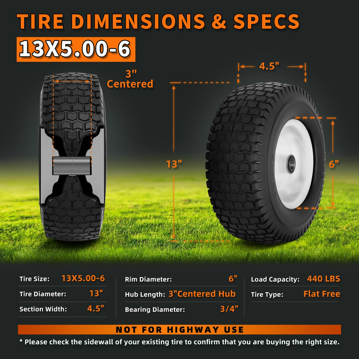 (2 Pack) 20x8.00-8 Tubeless Rear Riding Mowers Tire and Wheel Assemblies