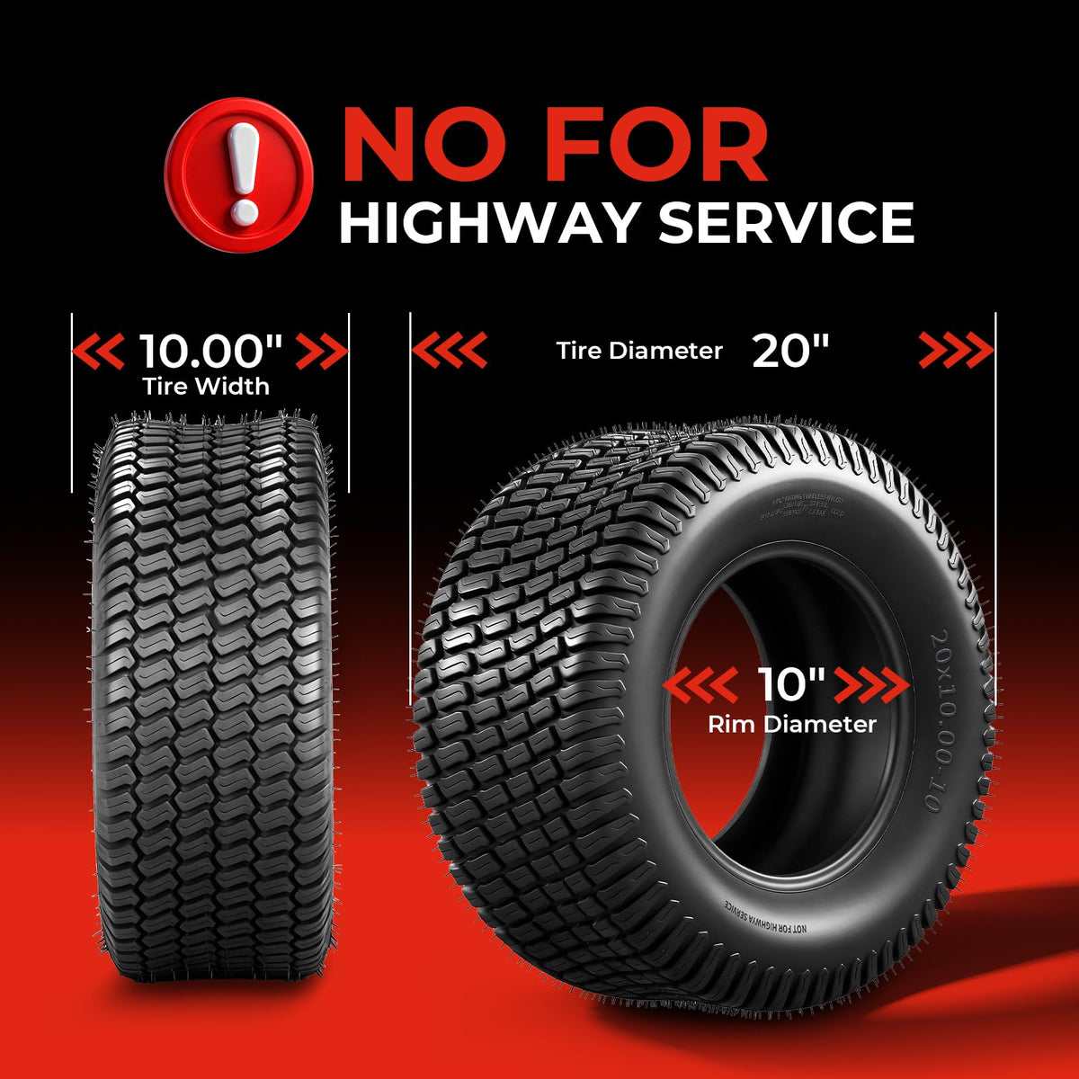 20x8.00-10 Lawn Mower Tires, 4 Ply Tubeless, Set of 2